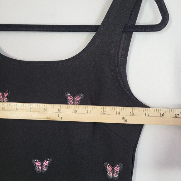 Butterfly Print Sheath Mini Dress M Black Pink Sleeveless Tank 90s Y2K Mean Girl - Picture 9 of 13